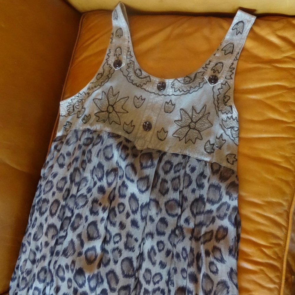 Vintage Long Animal Print Summer Dress Rayon L
